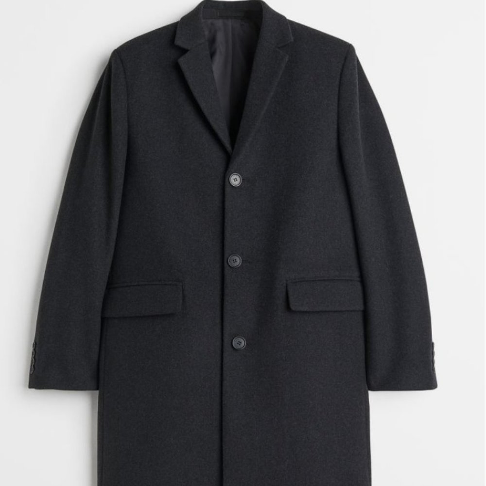 H&M Mens Wool Blend Coat - Dark Gray (Like New)
